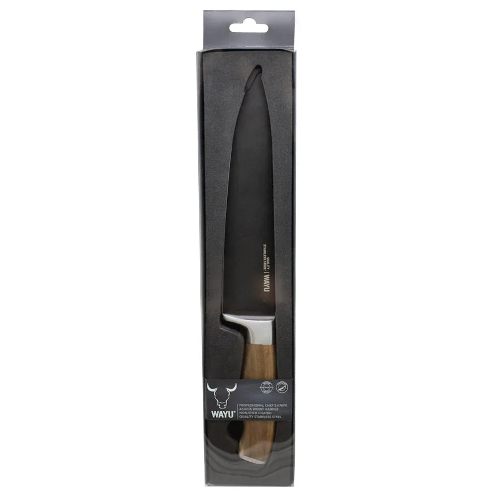 CUCHILLO DE ACERO INOXIDABLE Y MADERA ACACIA WAYU 34 CM