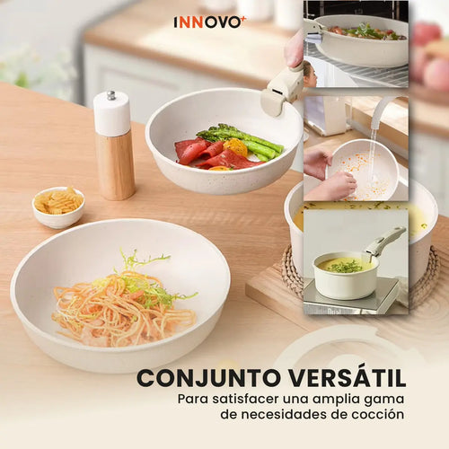 Batería De Cocina Ollas 17 Piezas Antiadherente Ceramica Granito Donnor