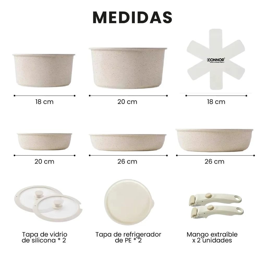 Batería De Cocina Ollas 17 Piezas Antiadherente Ceramica Granito Donnor