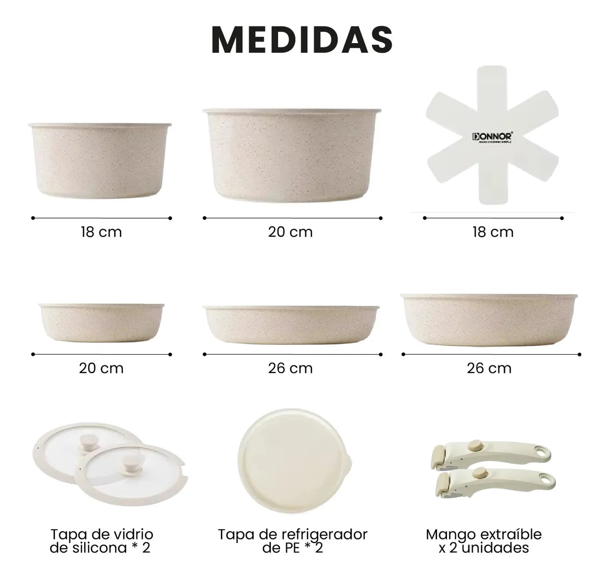 Batería De Cocina Ollas 17 Piezas Antiadherente Ceramica Granito Donnor